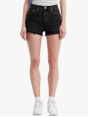 Levi's Black High-Rise Distressed Denim Shorts
